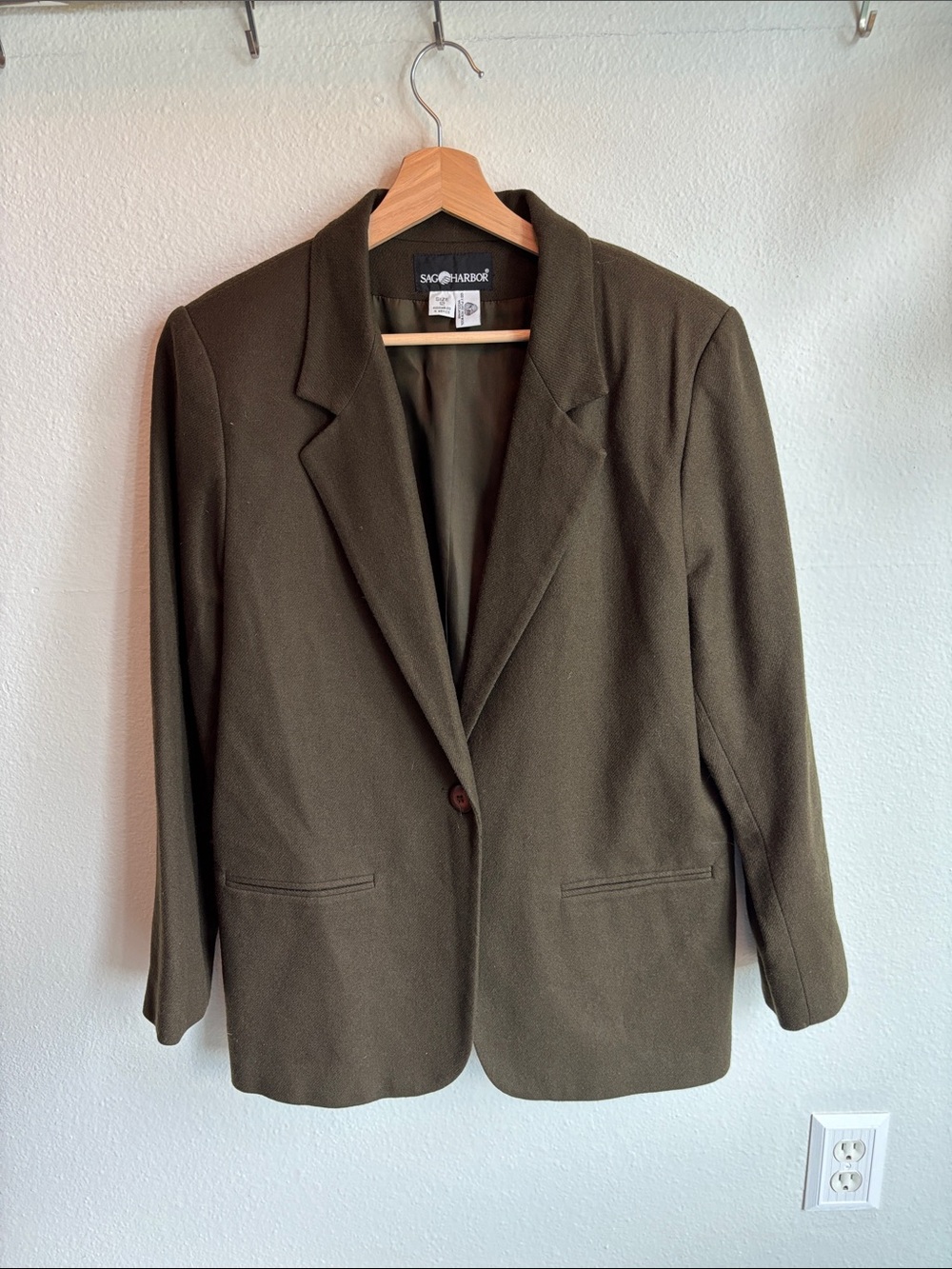 Sag Harbor Vtg Women's Dark Olive Single-Button Lined Blazer 100%  Wool 12